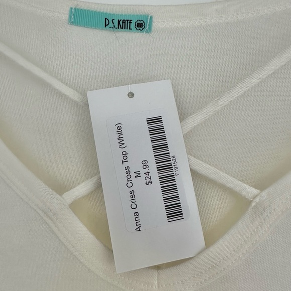 P.S. Kate Anna Criss Cross Top Semi Sheer Off White Tunic 3/4 Sleeve Size M - Picture 8 of 10